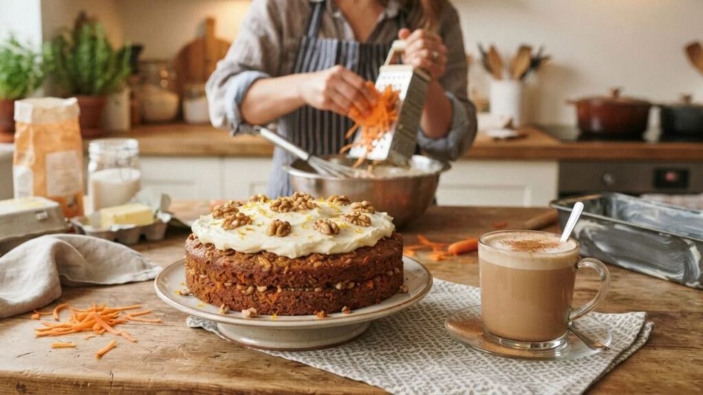 Carrot cake with coffee