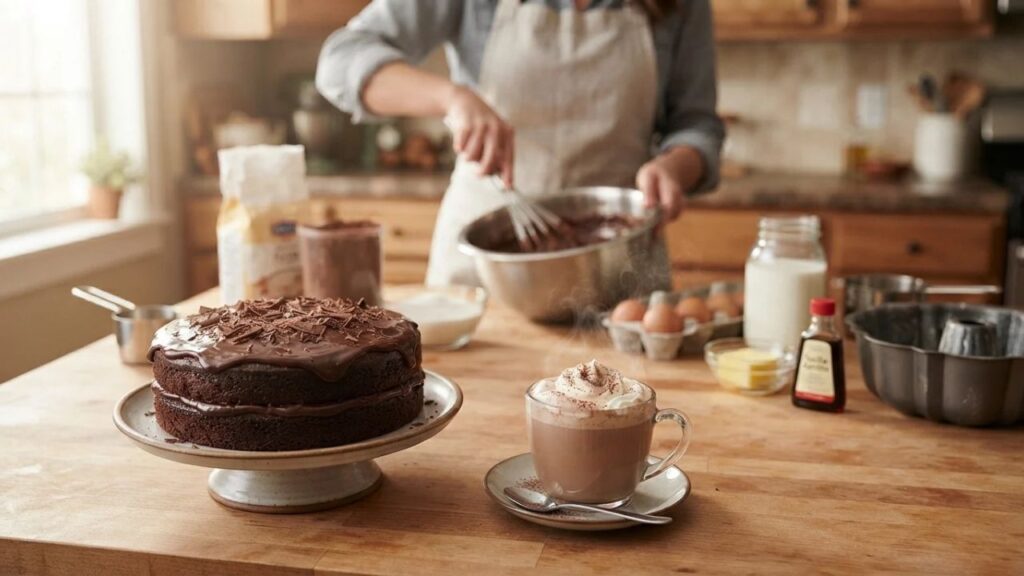 Chocolate cake with coffee