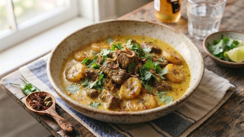 Coconut beef banana dish