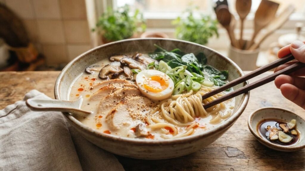 Creamy chicken ramen bowl