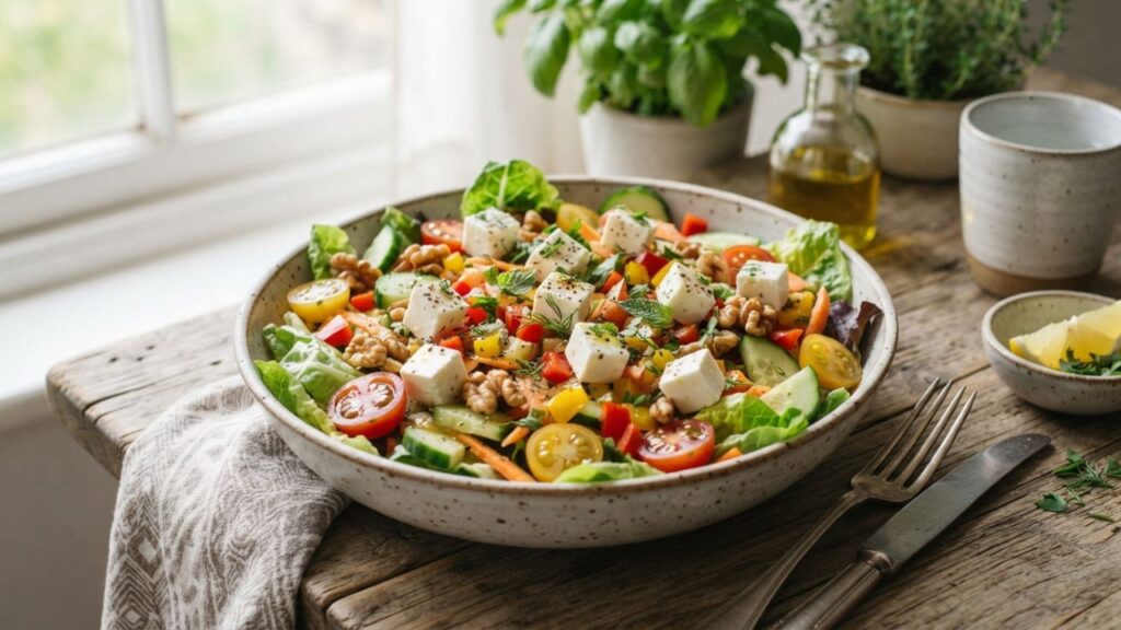 Fresh raw cheese salad