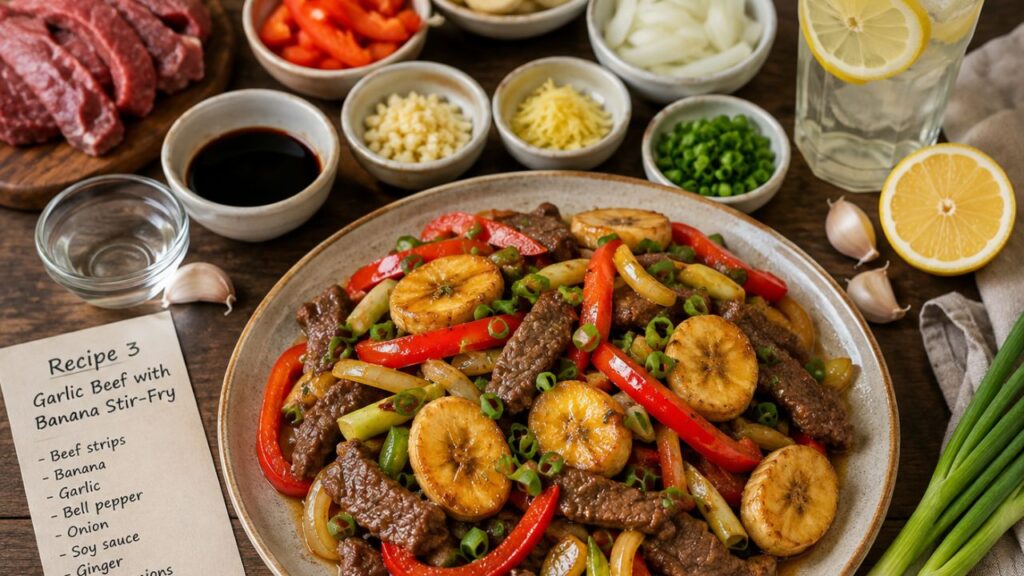 Garlic beef banana stir-fry