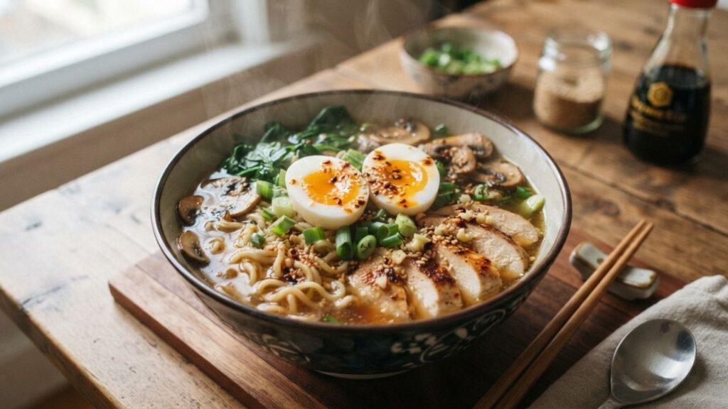 Garlic chicken ramen bowl