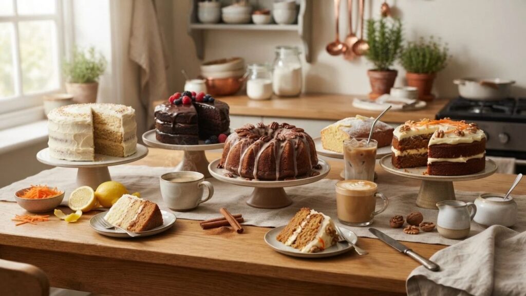 Five cakes with coffee
