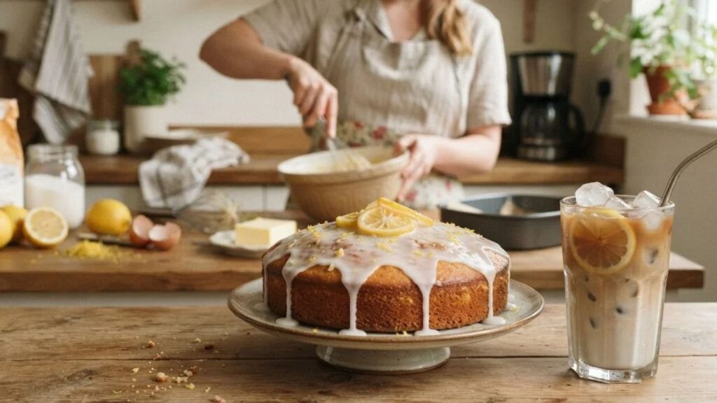 _Lemon cake with iced coffee