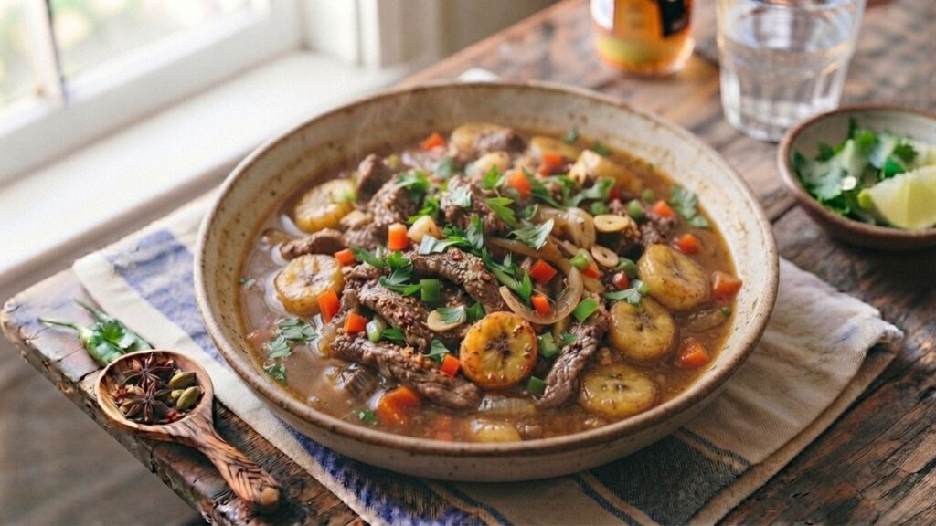 Slow cooked beef banana
