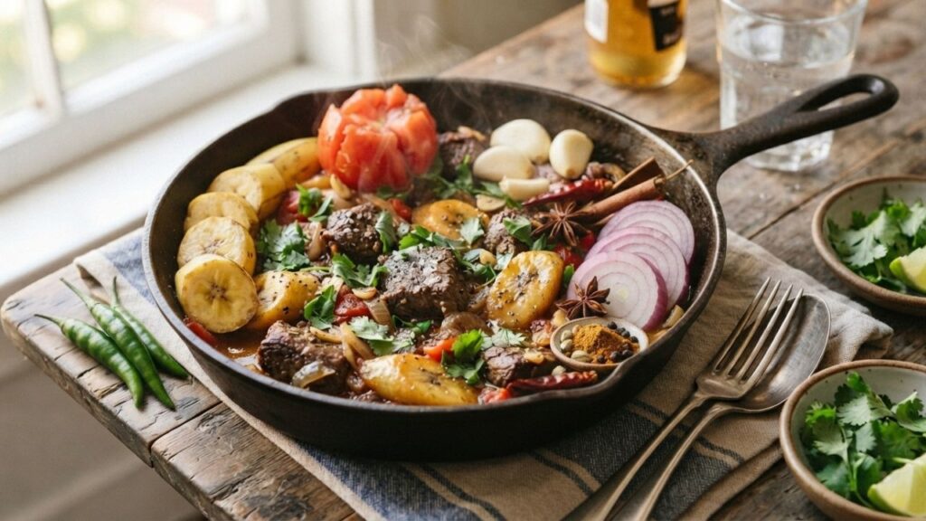 Spicy beef banana curry