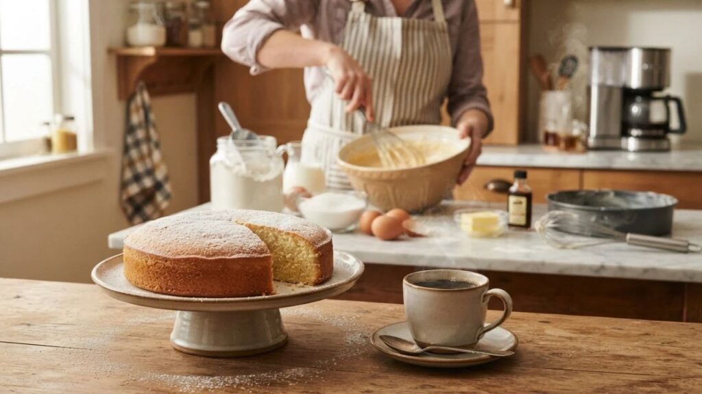 Vanilla cake and coffee