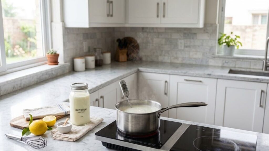 Cooking raw milk cheese