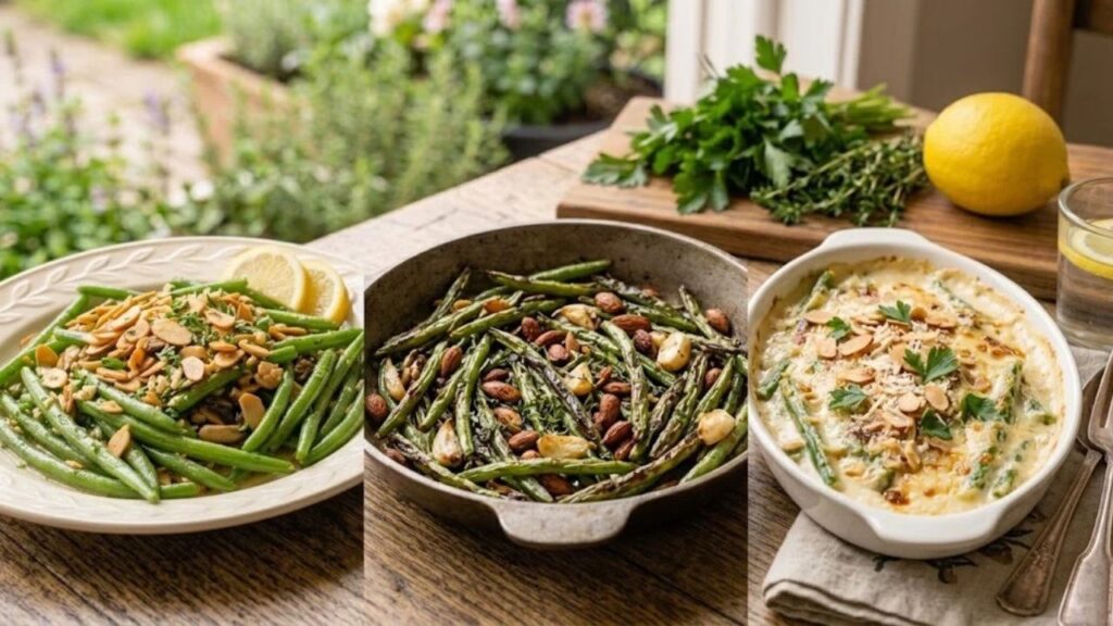 Green bean almondine dish
