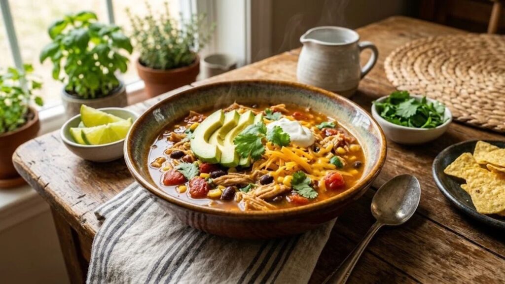 Hearty chicken taco soup