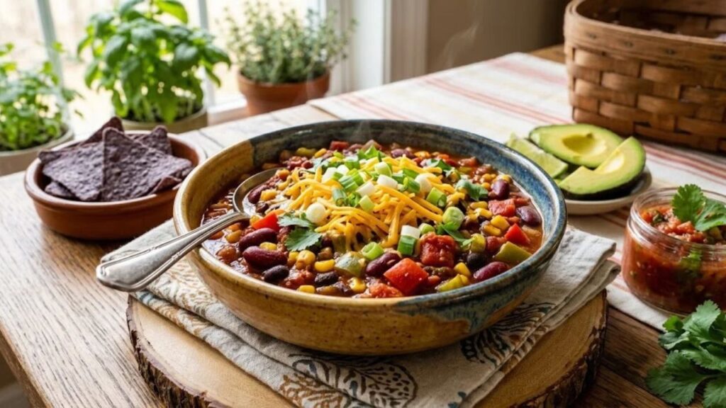 Hearty vegetarian crockpot chili