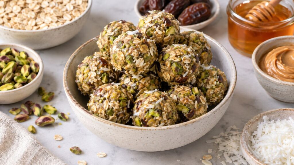 Pistachio oat energy bites
