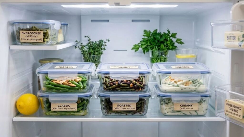 Stored green bean almondine