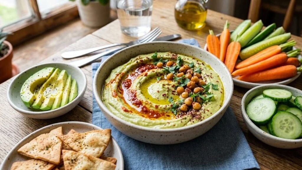 creamy avocado harissa hummus