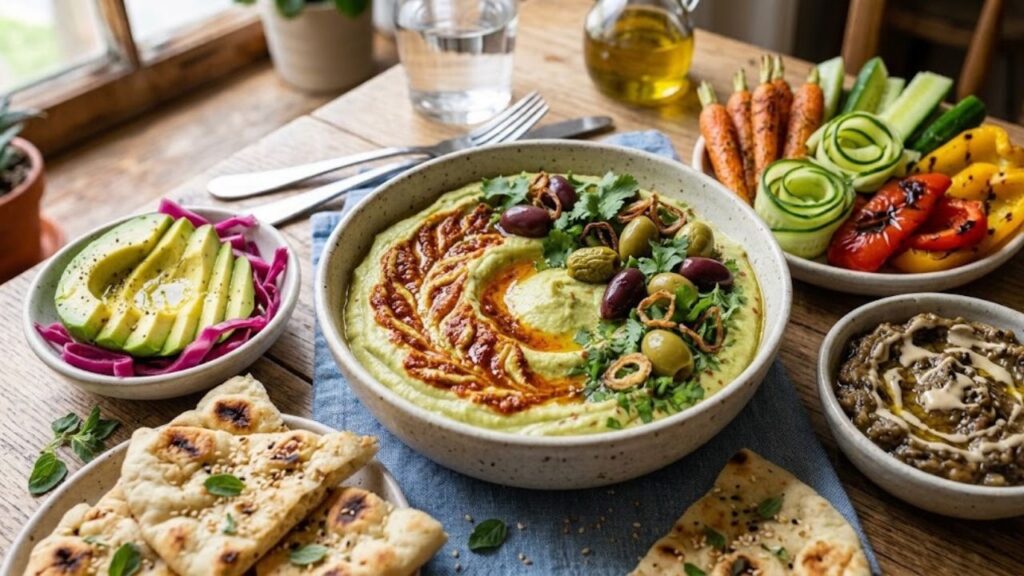 herb olive harissa hummus
