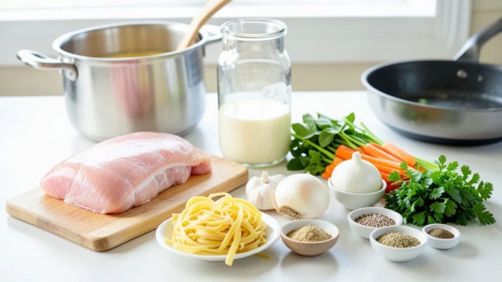Chicken Noodle Ingredients Preparation
