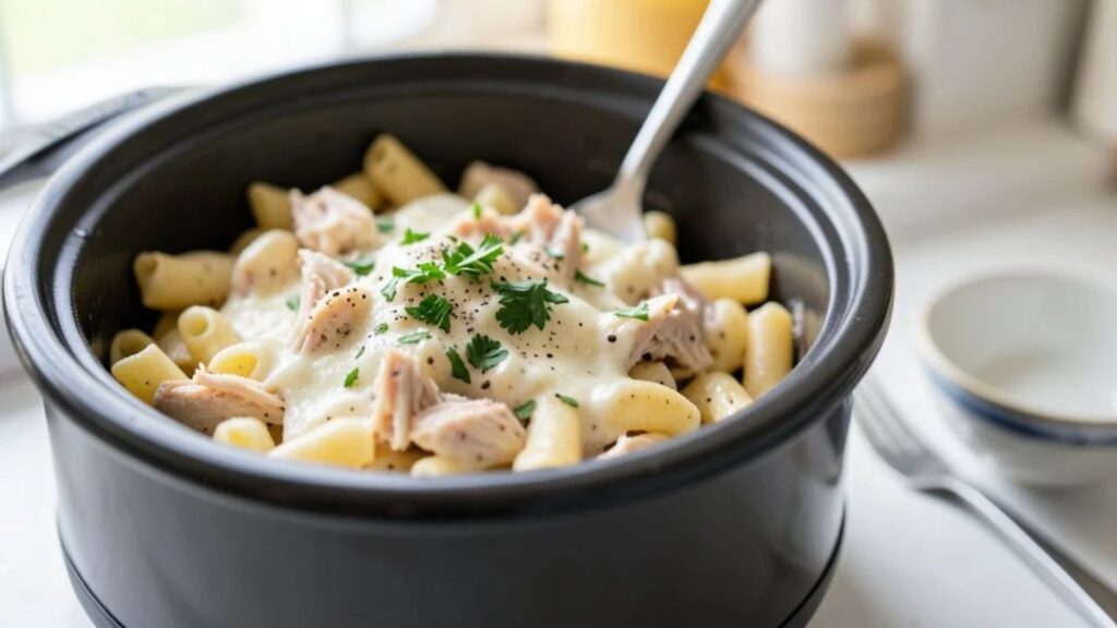 Creamy chicken crockpot pasta